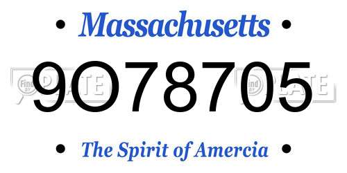 9O78705 Massachusetts License Plate