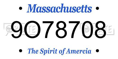 9O78708 Massachusetts License Plate
