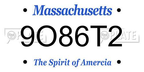 9O86T2 Massachusetts License Plate