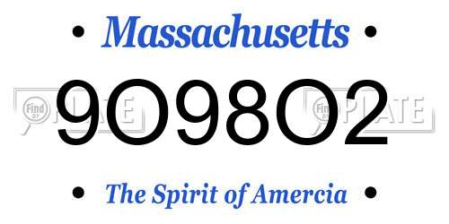 9O98O2 Massachusetts License Plate