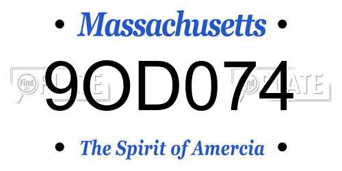 9OD074 Massachusetts License Plate