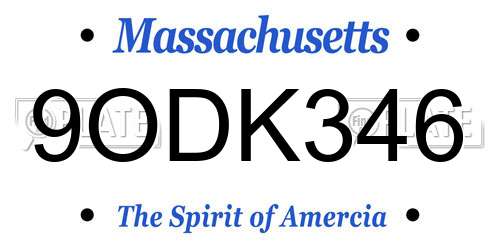 9ODK346 Massachusetts License Plate