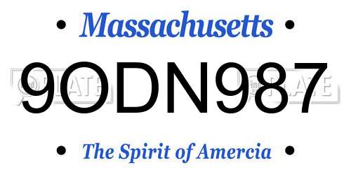 9ODN987 Massachusetts License Plate
