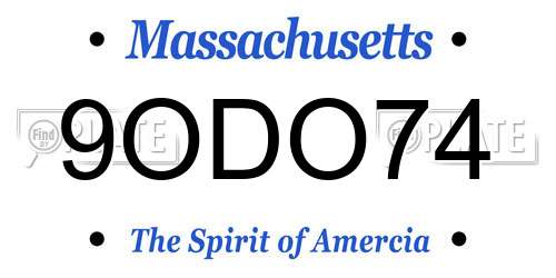 9ODO74 Massachusetts License Plate