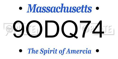 9ODQ74 Massachusetts License Plate