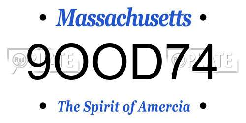 9OOD74 Massachusetts License Plate