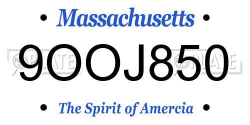9OOJ850 Massachusetts License Plate