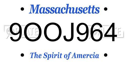 9OOJ964 Massachusetts License Plate