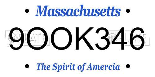 9OOK346 Massachusetts License Plate