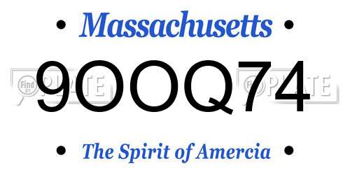 9OOQ74 Massachusetts License Plate