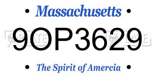 9OP3629 Massachusetts License Plate