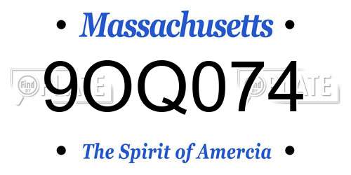 9OQ074 Massachusetts License Plate