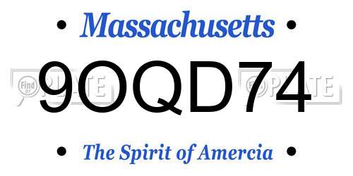 9OQD74 Massachusetts License Plate