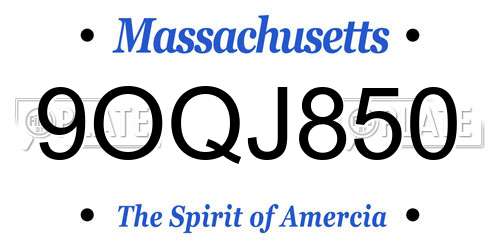 9OQJ850 Massachusetts License Plate