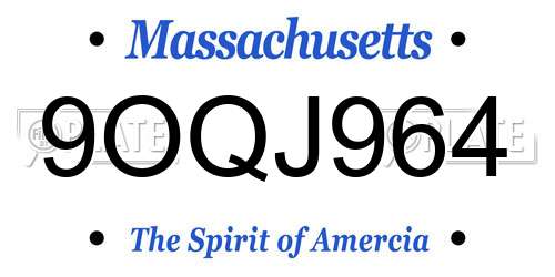 9OQJ964 Massachusetts License Plate