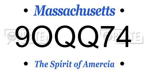 9OQQ74 Massachusetts License Plate