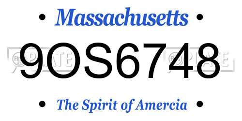 9OS6748 Massachusetts License Plate