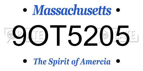 9OT5205 Massachusetts License Plate