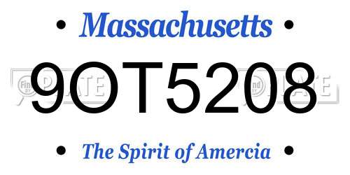 9OT5208 Massachusetts License Plate