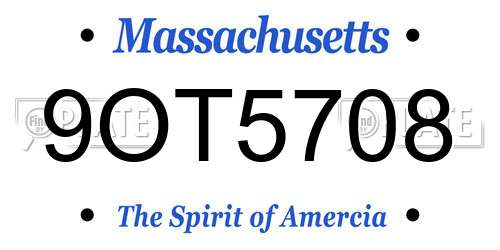 9OT5708 Massachusetts License Plate