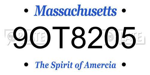 9OT8205 Massachusetts License Plate