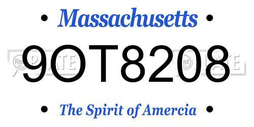 9OT8208 Massachusetts License Plate