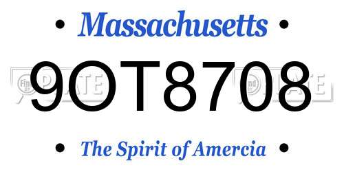 9OT8708 Massachusetts License Plate
