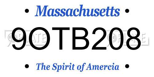 9OTB208 Massachusetts License Plate