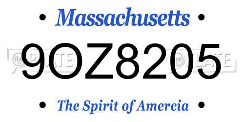 9OZ8205 Massachusetts License Plate