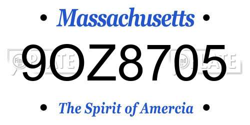 9OZ8705 Massachusetts License Plate