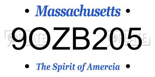 9OZB205 Massachusetts License Plate