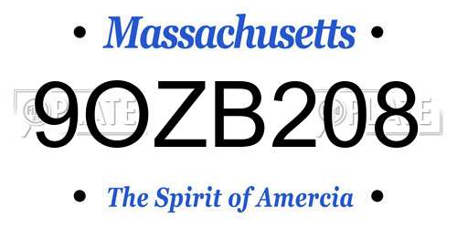 9OZB208 Massachusetts License Plate