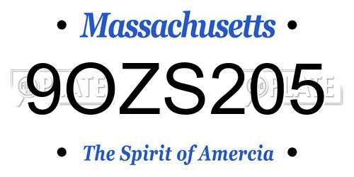 9OZS205 Massachusetts License Plate