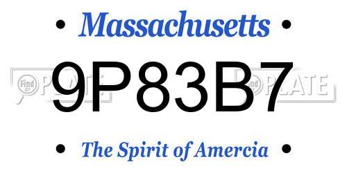 9P83B7 Massachusetts License Plate