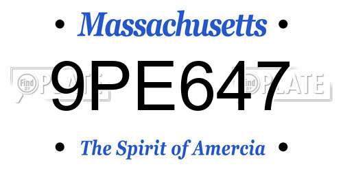 9PE647 Massachusetts License Plate