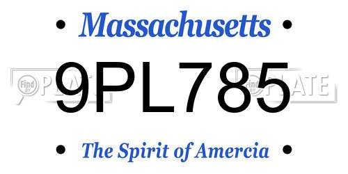 9PL785 Massachusetts License Plate