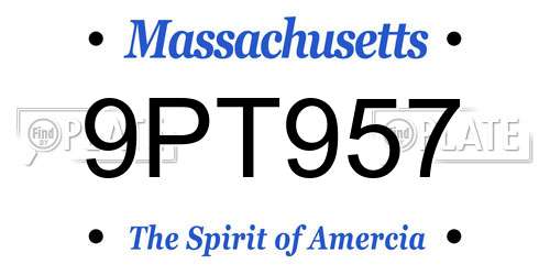 9PT957 Massachusetts License Plate