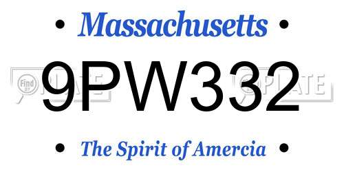 9PW332 Massachusetts License Plate