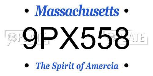 9PX558 Massachusetts License Plate