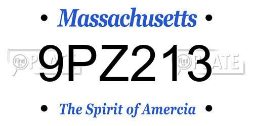 9PZ213 Massachusetts License Plate