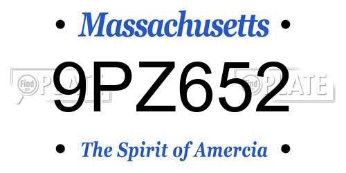 9PZ652 Massachusetts License Plate