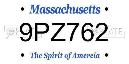 9PZ762 Massachusetts License Plate