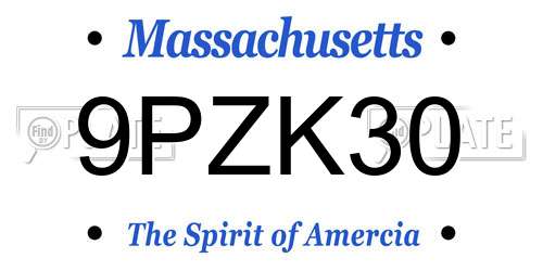 9PZK30 Massachusetts License Plate