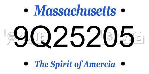 9Q25205 Massachusetts License Plate