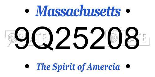 9Q25208 Massachusetts License Plate