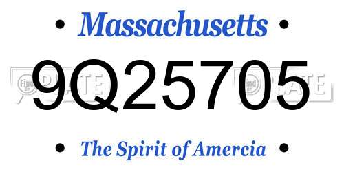9Q25705 Massachusetts License Plate