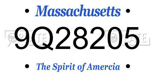 9Q28205 Massachusetts License Plate