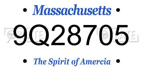 9Q28705 Massachusetts License Plate