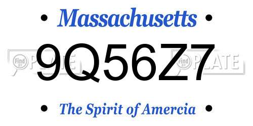 9Q56Z7 Massachusetts License Plate