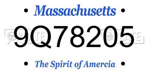 9Q78205 Massachusetts License Plate